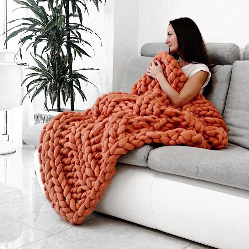 Chunky Knit Blanket Choose Size Pure Merino Throw Blanket Etsy