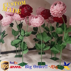 Peonia di carta gigante con stelo per foto - Sfondo per Photo Booth per Matrimoni - Fiore di carta autoportante