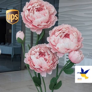 Fiore carta gigante con stelo / enorme foglio carta Peony Foto Prop Fiore carta piedi libera fondale Carta Da Sposa Fiore cabina foto Festa