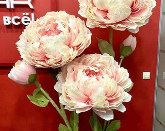 Giant Paper Peony with Stem | Handmade Oversized Wedding Flower