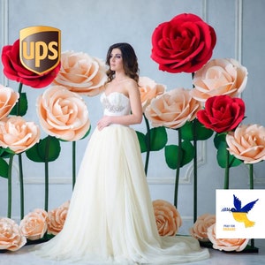 Fiore carta gigante con stelo / enorme foglio carta Peony Foto Prop Fiore carta piedi libera fondale Carta Da Sposa Fiore cabina foto Festa