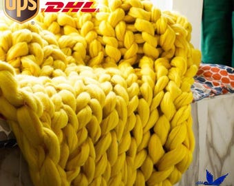 Klobige Strickdecke. Premium Merinowolle Decke. Klobige Strick werfen. Arm-stricken von der Decke. 50 Farben verfügbar