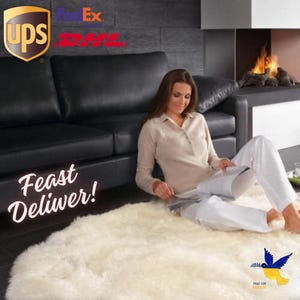 Genuine Real Australian Sheepskin Rug Double Pelt Ivory White Sheepskin Rug Fur, Approx. 2ft x 6ft | Large Sheepskin Rug