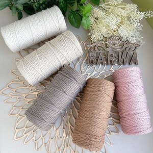 Close-up of premium 4mm cotton macrame cord in neutral beige and white, high quality natural yarn for macrame projects