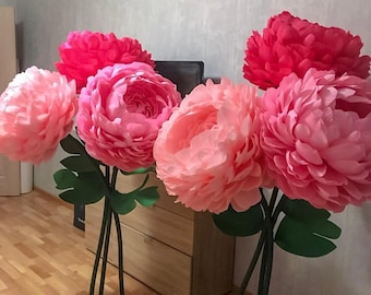 Standing Giant Paper Peony | Handmade Alice in Wonderland Flower with Stem