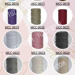 May include: A color palette of yarn spools in various colors, including teal, beige, brown, purple, olive green, burgundy, light gray, pink, dark gray, and cream. Each spool is labeled with a unique code.