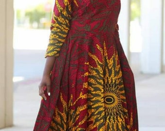 African print  dress full lined with  pocket.