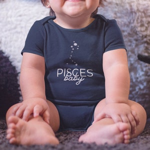 Pisces Baby Constellation Infant Bodysuit Navy Boy Girl Gender Neutral Zodiac Celestial Witch Spiritual Star Astrology Announcement Gift