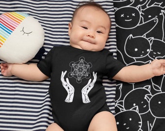 Metatron's Cube Sacred Geometry Tattoo Hands Black Infant Bodysuit Mystical Witchy Aesthetic Celestial Goth Baby Shirt Baby Shower Gift