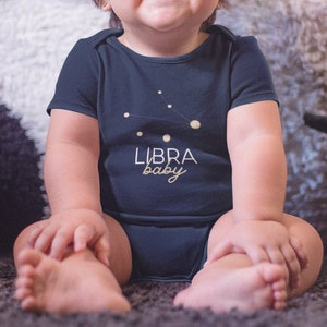 Libra Baby Constellation Infant Bodysuit Navy Boy Girl Gender Neutral Zodiac Celestial Witch Spiritual Star Astrology Birth Announcement