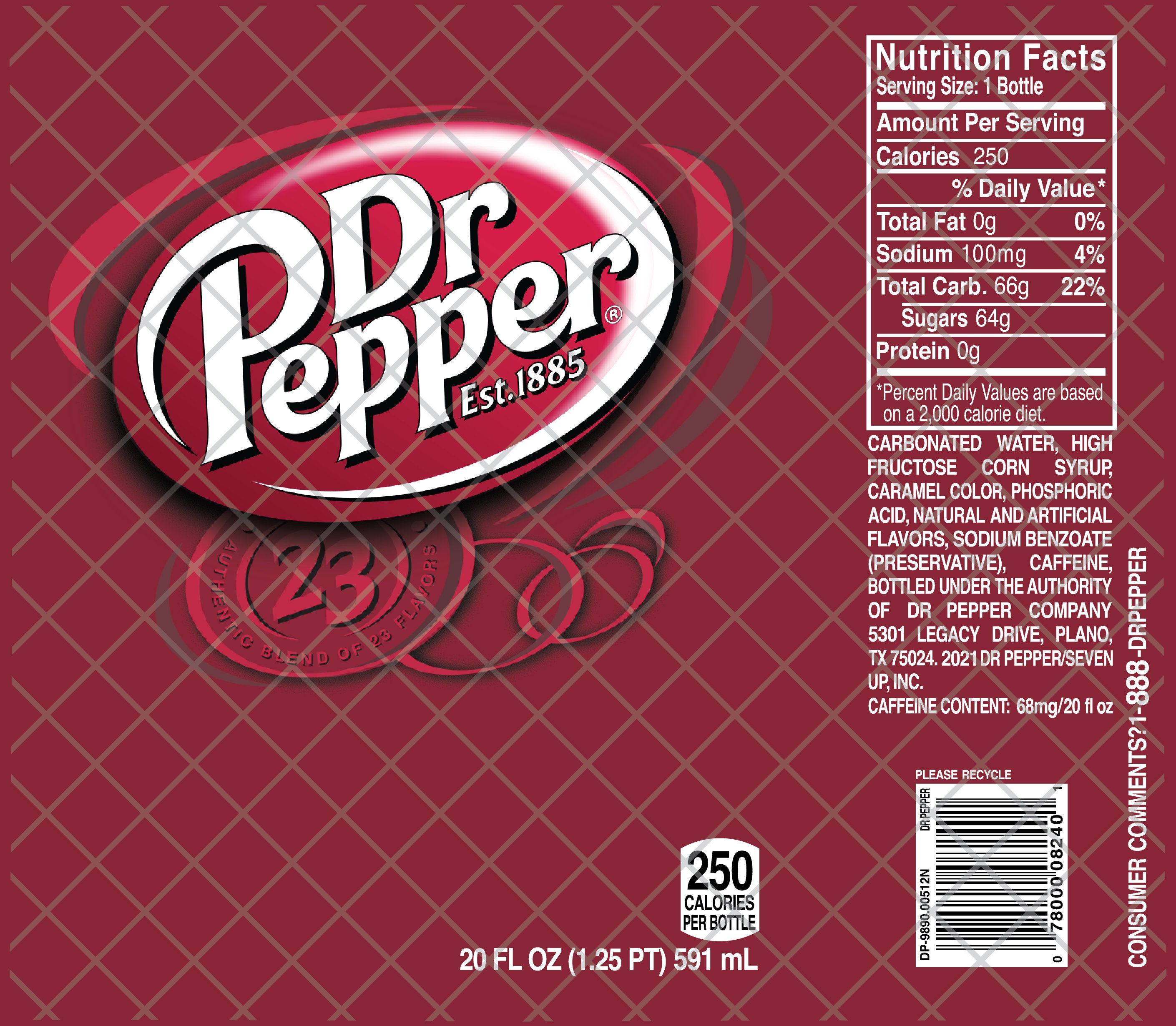 Dr Pepper 20oz Btl - Legacy Wine and Spirits