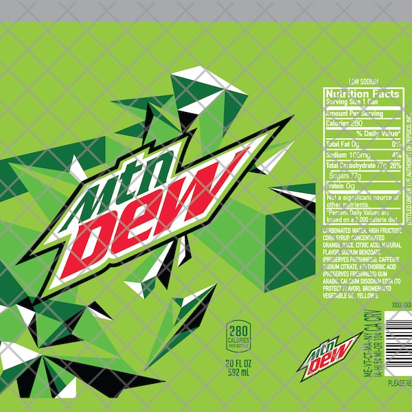 Mountain Dew Becher Etikett 20 oz - Hochwertige Datei