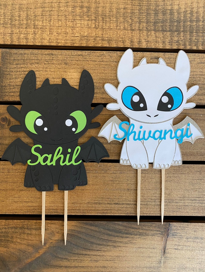 How To Train Your Dragon Birthday Cake Topper Decoration Customizable with Personalization for your Dragon Riders Party! Light Fury Dragon