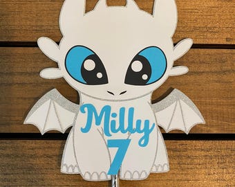 Light Fury Dragon: How To Train Your Dragon Birthday Cake Topper Decoration Customizable with Personalization for your Dragon Riders Party!