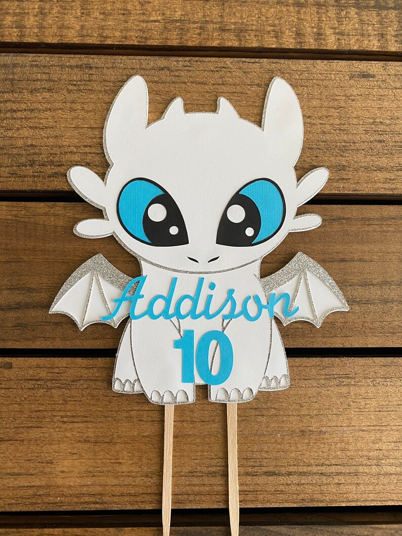 How To Train Your Dragon Birthday Cake Topper Decoration Customizable with Personalization for your Dragon Riders Party! Light Fury Dragon