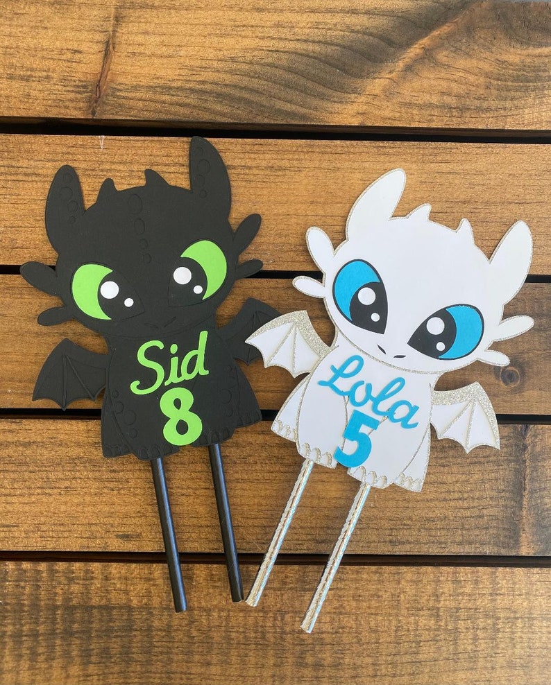 How To Train Your Dragon Birthday Cake Topper Decoration Customizable with Personalization for your Dragon Riders Party! Light Fury Dragon