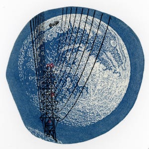 Holzstichdruck, Handgezogener Druck, Original Holzschnitt, Vollmond kommt