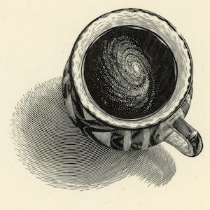 Wood engraving print, hand pulled print, original wood block print, A Cup of Galaxy