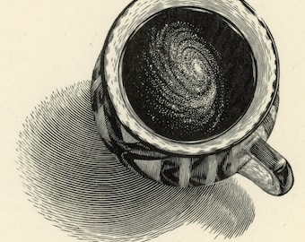 Wood engraving print, hand pulled print, original wood block print, A Cup of Galaxy