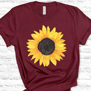 Watercolor Sunflower Iron on  HTV Transfer, Ready to press iron on T-Shirt transfer –  DIY Sunflower –     xE3sA