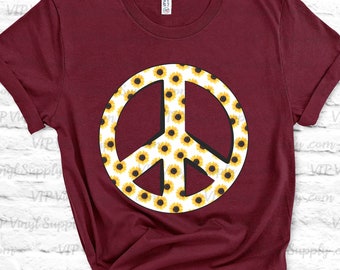 Sunflower Peace Sign Iron on HTV Transfer, Ready to press iron on T-Shirt transfer –  DIY Summer Iron on Vinyl Transfer –