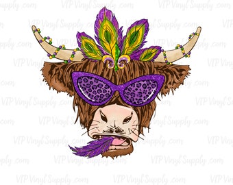 Hand Drawn Mardi Gras Sublimation Transfer | Ready to press transfer –  Mardi Gras Highland Cow Sublimation Transfers | xU11