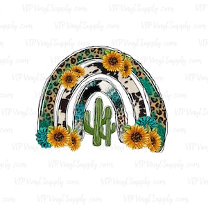 Hand Drawn Western Cactus Sublimation Transfer | Ready to press transfer –  Western Cactus Rainbow Sublimation Transfer | xSa9