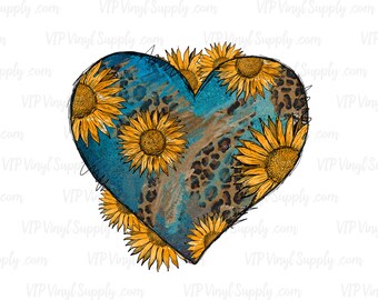 Hand Drawn Western Boho Heart Sublimation Transfer | Ready to press transfer –  Western Sunflower Heart Sublimation Transfer | xSa1