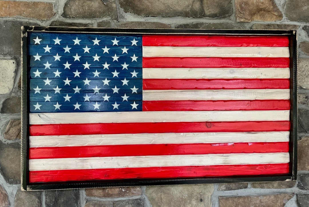 Large Framed and Rustic Flag - Etsy