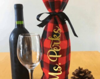 buffalo plaid wine bolsa