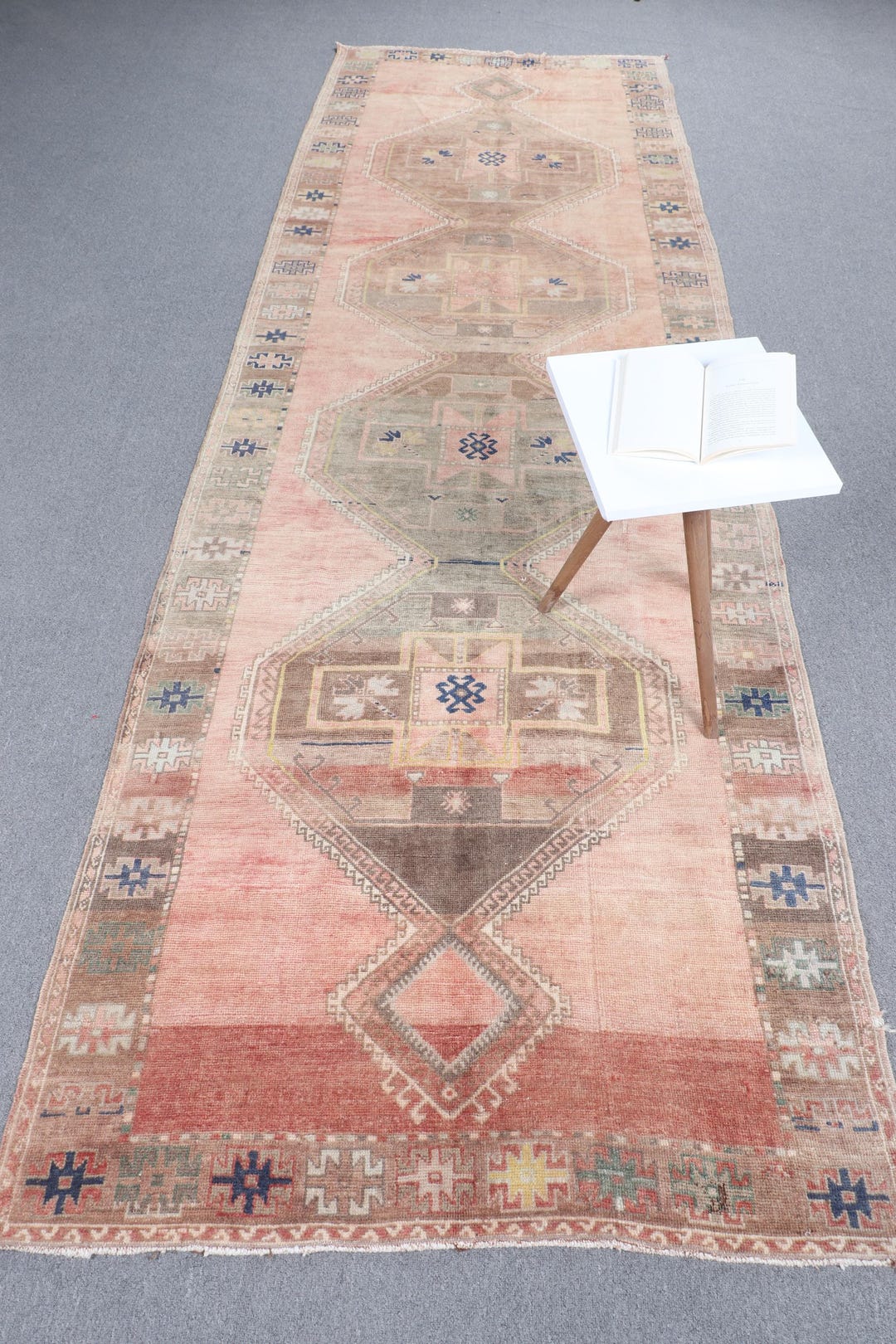 Turkish Patchwork Rugs Vintage Turkish Rug, 3.7x12.3 Ft Oushak Rug, Orange Patchwork Wool Rug ...