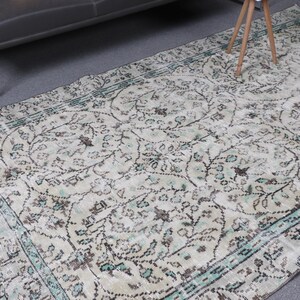 Turkish Rug, Large 5.1x8.9 ft Vintage Rug, Gray Blue Patchwork Wool Rug