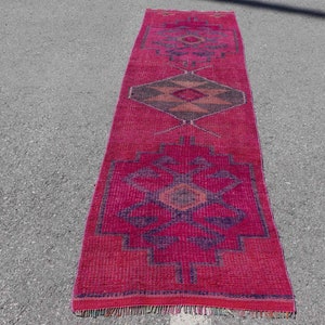 Vintage Rug, Runner Carpet, Turkish Rug, Herki Rug, 32x107 inches Pink Carpet, Tribal Stair Rugs, Decorative Hallway Rug,  6730