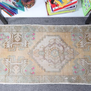 Vintage Rug, Turkish Rug, Small Rug, Anatolian Rug, Rugs For Gift, 1.6x3.1 ft Yellow Rug, Entry Rugs, Bathroom Rug, Small Woven Rug,  9646