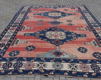 Oversize Rug, Vintage Rug, Turkish Rug, Antique Carpet, 120x160 inches Pink Rug, Anatolian Oushak Carpet, Tribal Home Decor Rug,  6838