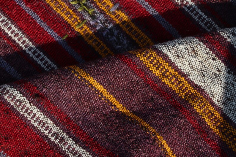 5235 Organic Kilim Tulu Kilim Vintage Kilim Turkish Kilim Antique Kilim Oushak Rug 6.9x5.5 feet Striped Kilim Handmade Kilim