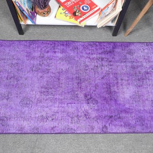 Turkish Rug, Vintage Small Rug, Oushak Runner, Rugs For Bedroom, 2x4 ft Purple Rug, Antique Entryway Carpet, Small Overdyed Rug