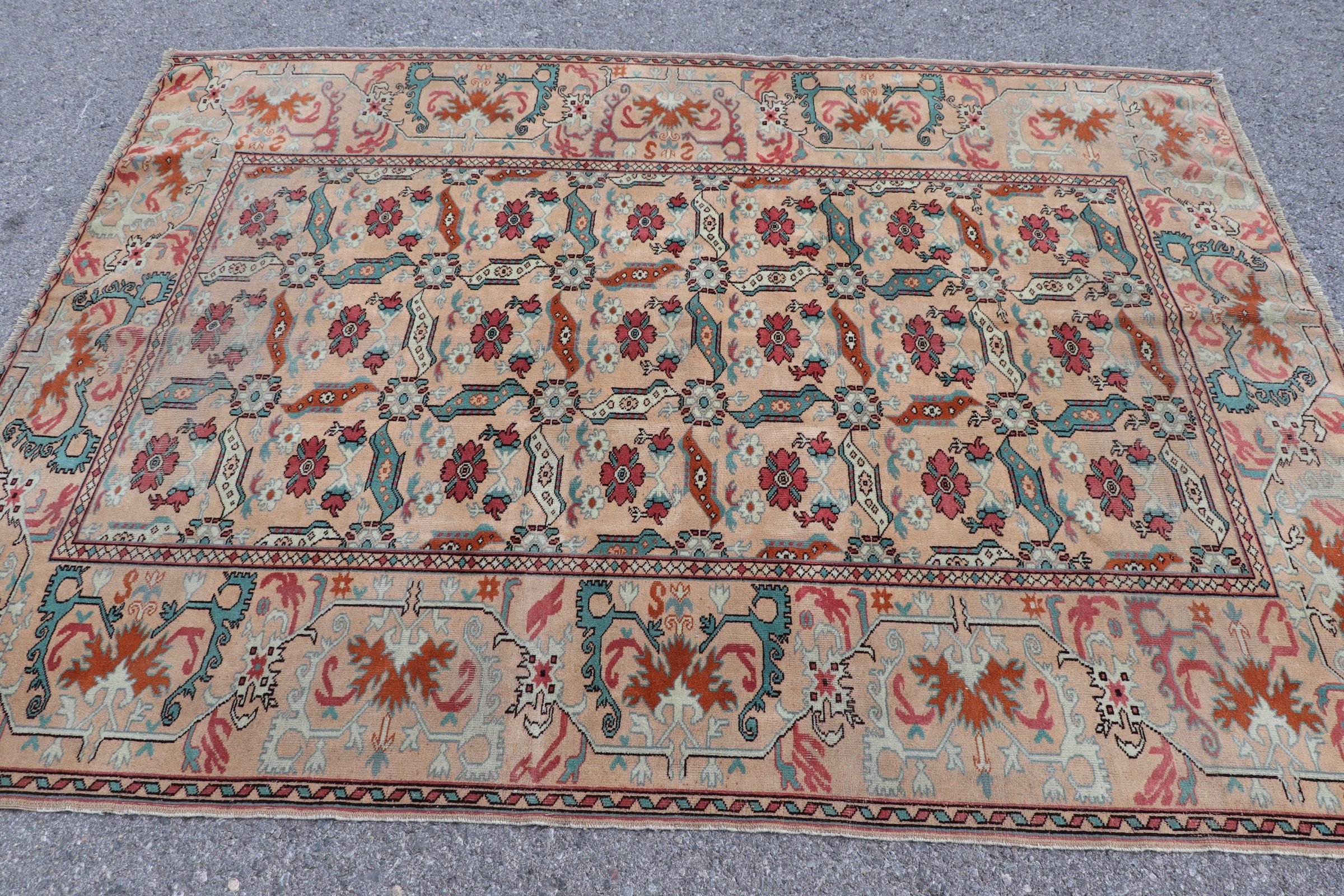 Vintage Rug, Area Carpet, Turkish Rug, Oushak Carpet, 63x85 Inches