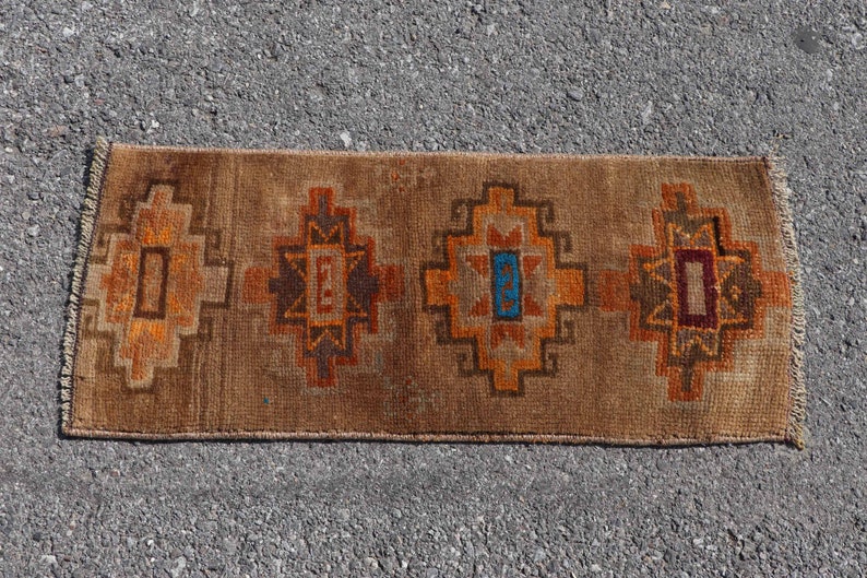 13x30 Inches Brown Rug Wool Wall Hanging Rug Home Decor Rug Anatolian Car Mat Carpet Turkish Rug 6160 Small Carpet Vintage Rug