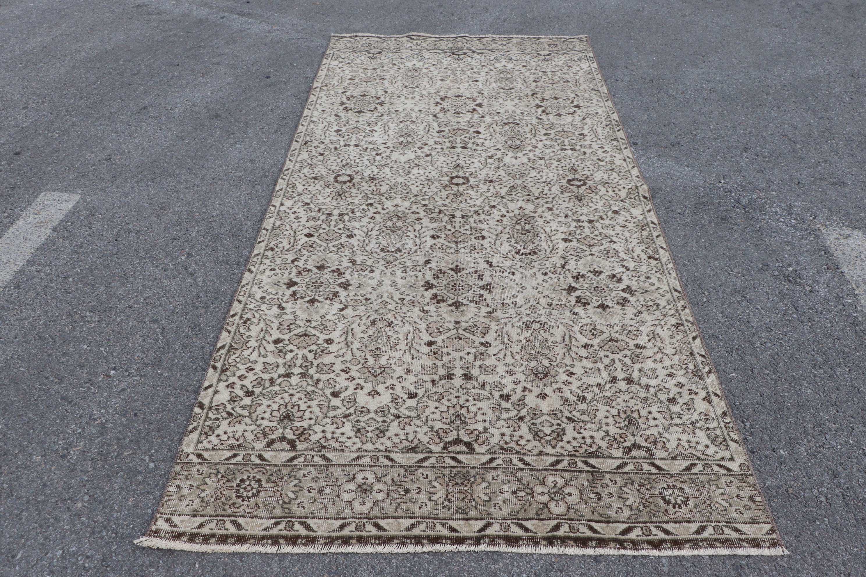 Tapis Turc, Tapis Salon, Floral, 9.1x4.3 Pieds, Oushak, Beige, Oriental, Antique, de Zone, Laine Vin