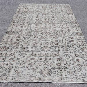Turkish Rug, Vintage Oushak Carpet, 5x9ft, Beige Floral Design, Wool Area Rug, Handmade Floor Decor, Living Room Rug