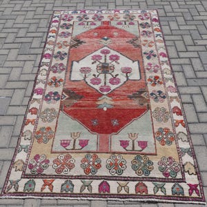 Vintage Turkish Rug, Handwoven Oushak Carpet, Decorative Area Rug, Bohemian Wool Rug, 126x239cm, 4x8ft