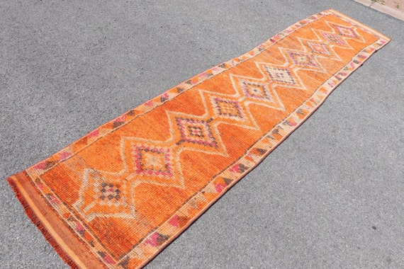 7200 Vintage Rug 39x124 inches Pink Rug Tribal Kitchen Carpet Handmade Stair Carpet Home Decor Carpet Herki Runner Rug Turkish Rug