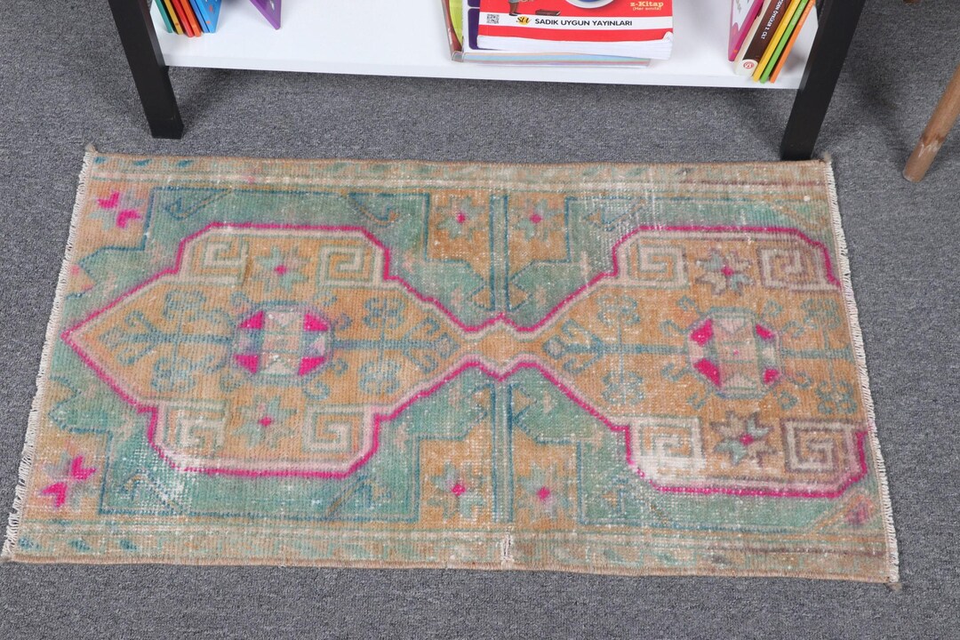 Vintage Turkish Door Mat, 2x3ft, Colorful Handwoven Rug, Bohemian