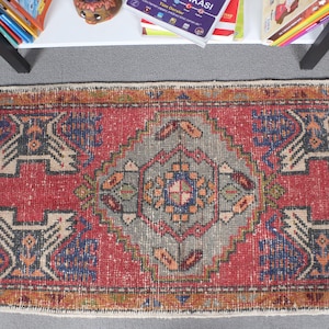 Vintage Turkish Rug, Handwoven Small Rug, 2x3 ft, Red Wool, Anatolian Oushak Carpet, Decorative Floor Mat, Bohemian