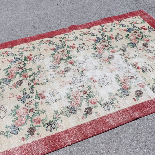 Vintage Rug, Turkish Rug, 7x4.7 feet, Oriental Rug, Antique Rug, Floral shops Rug, Oushak Rug, Organic Rug, Decorative Rug, Muted Rug,Old Rug 4060