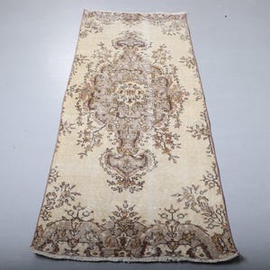 Turkish Rug, Vintage Rug, Distressed Hallway Carpet, Antique Runner, 3x7ft Beige Rug, Decorative Turkish Entry Carpet, Home Decor Rug