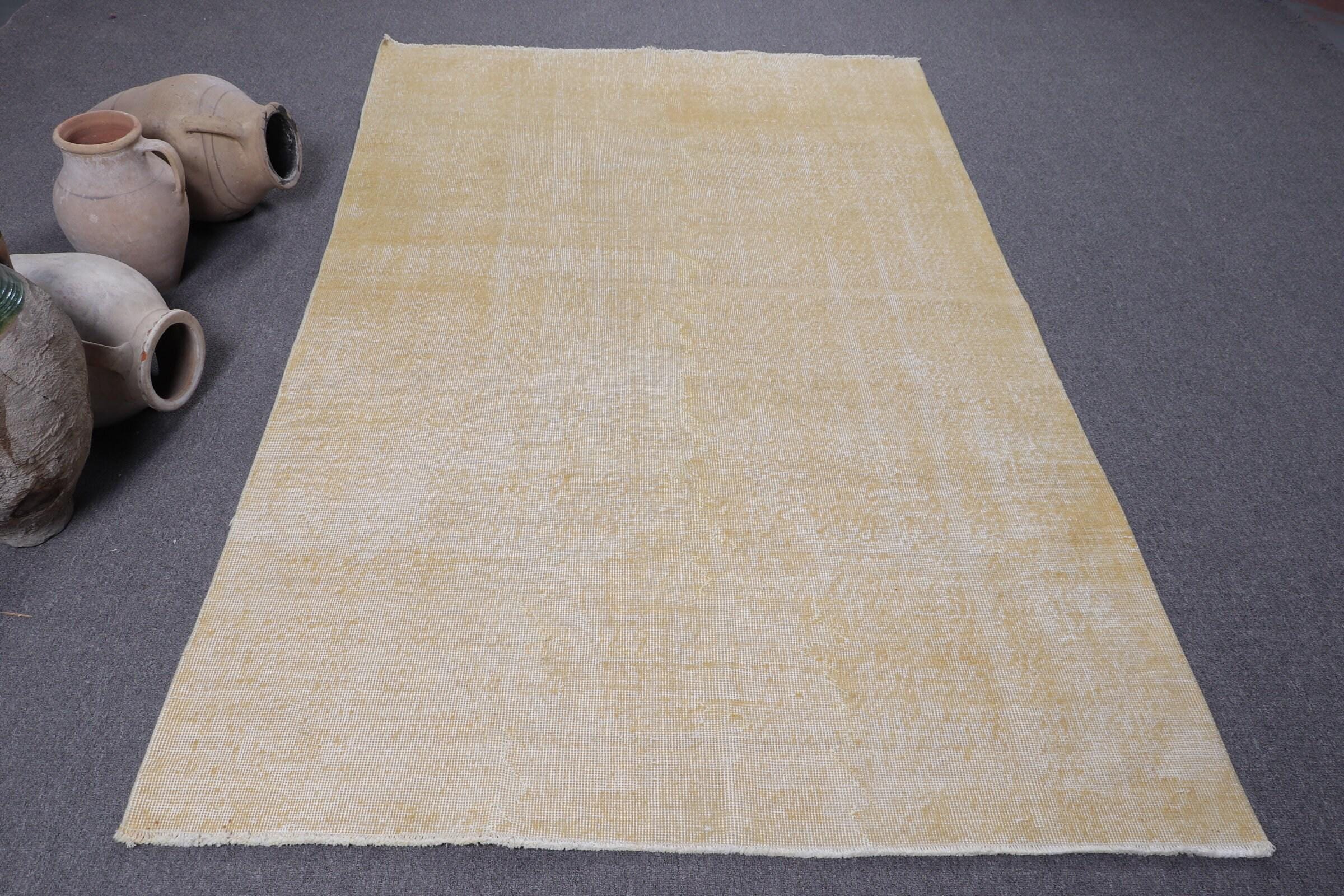 Yellow Vintage Turkish Rug, Oushak Rug, Anatolian Style, 5x8 ft Area Rug, Bohemian Living Room Decor, Handmade Floor Carpet