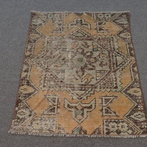 Rugs For Kitchen, Vintage Rug, Oushak Rug, 3.1x3.8 ft Small Rugs, Turkish Rug, Yellow Antique Rug, Bohemian Car Mat Rug