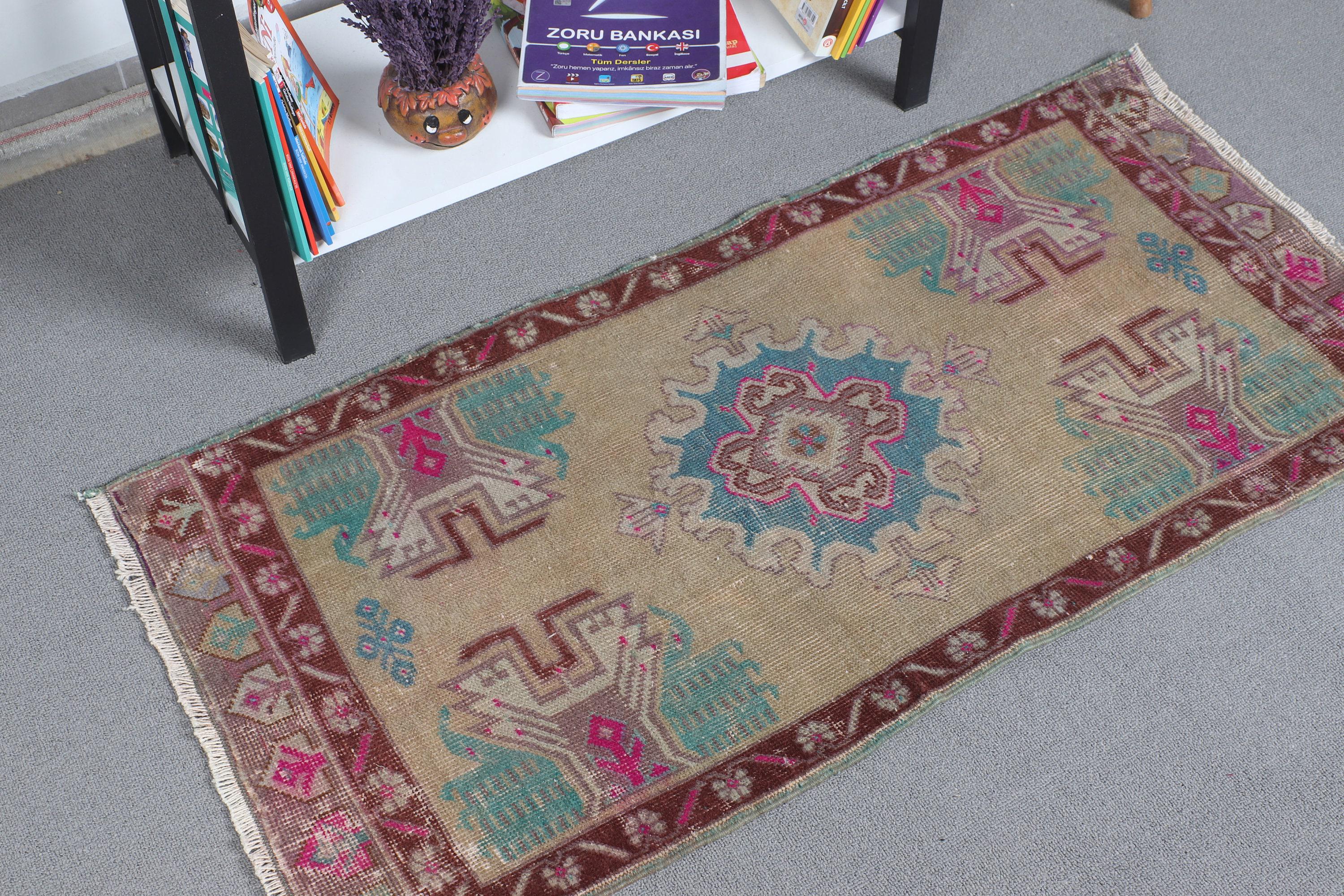 Turkish Rug Small Rugs Vintage Antique for Entry 54x112cm Brown